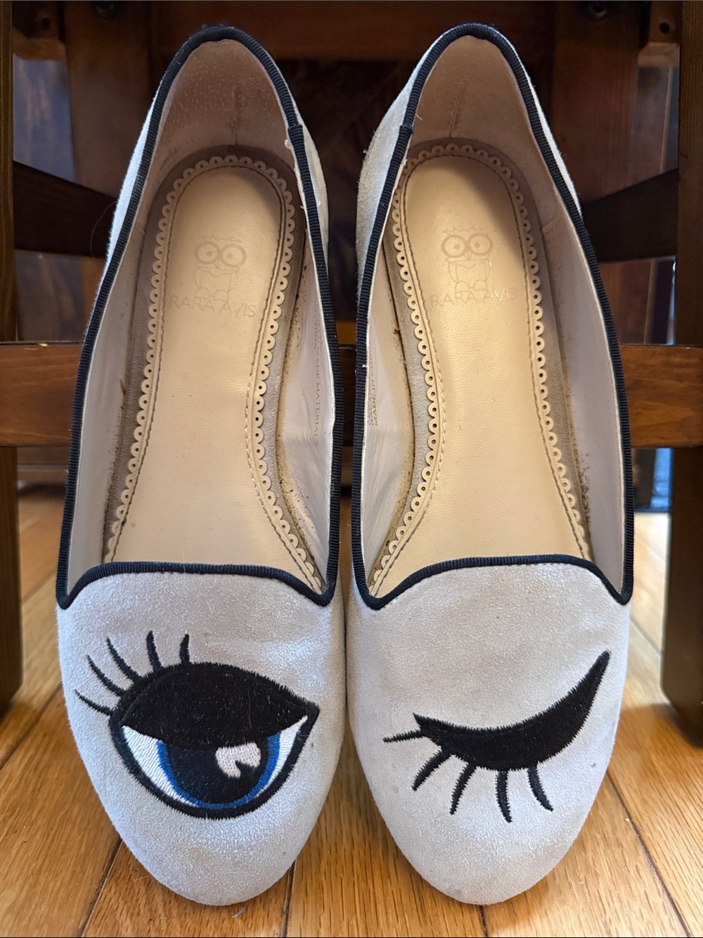 Rara Avis Women’s Gray Suede Eye Appliqué Flats